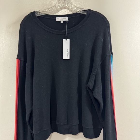 Michael Stars Black Gigi Striped Arm Sweatshirt Size Large NEW - Picture 3 of 11